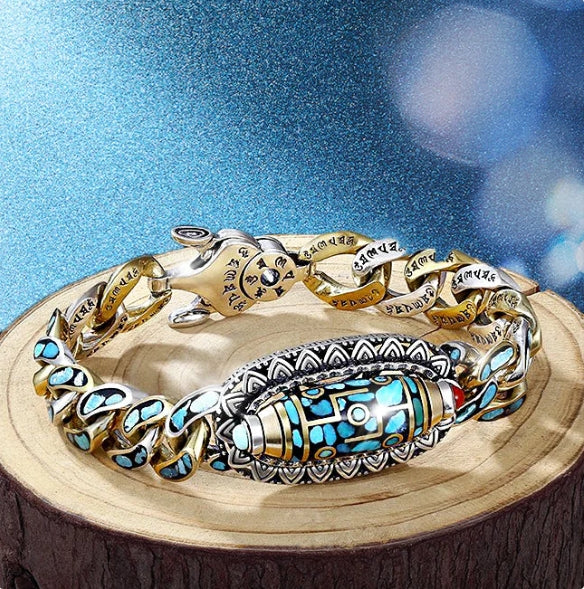 🔥Hot Sale🔥Turquoise Six-character Mantra Nine-eyed Dzi Bead Bracelet