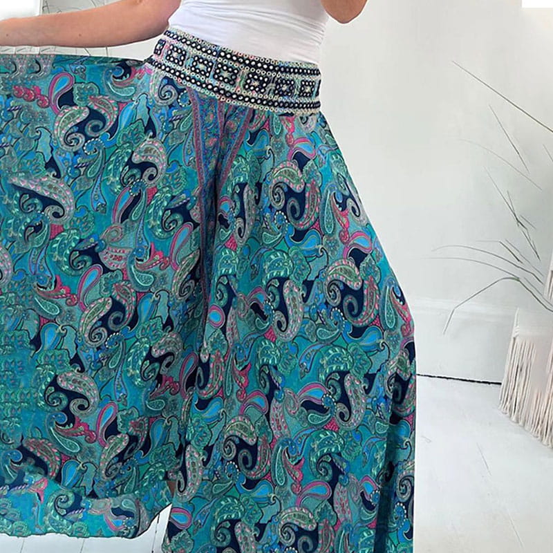 🌺2025 NEW SALES - 50% OFF🌺Ethnic Paisley Print Elastic Patchwork-Waist Lightweight Pants