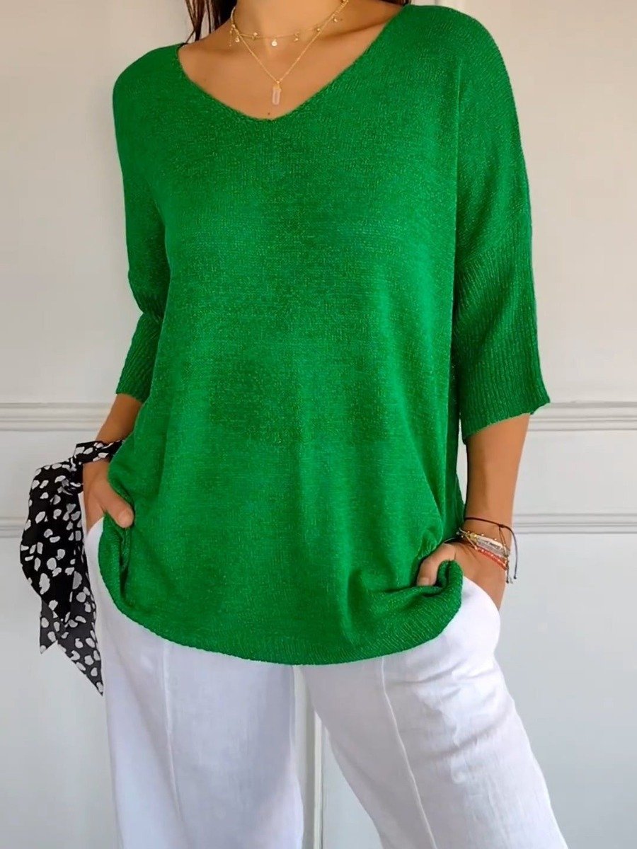 💖Limited Sale 50% OFF💖Solid Color Knitted V-neck Top