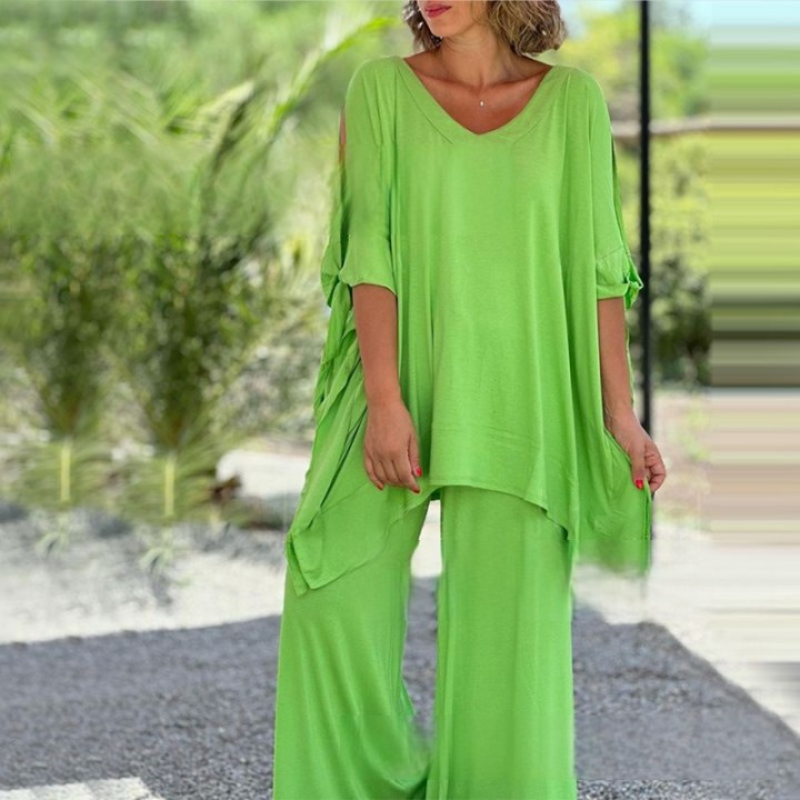 Women's 2 Piece Outfits Causal Loose Top & Wide Leg Pants