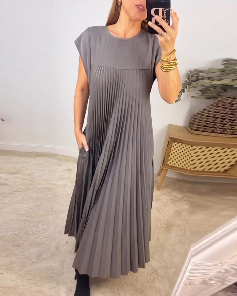 🔥HOT SALE🔥Sleeveless pleated simple solid colour dress