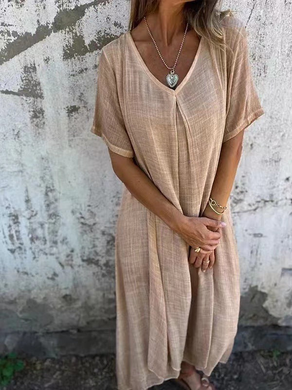 💕What should I wear tomorrow?💕Women's Loose V-neck cotton linen dress