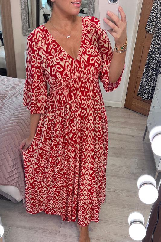 🔥SUMMER SALE 49% OFF 👗New Floral Print V Neck-Long Dress