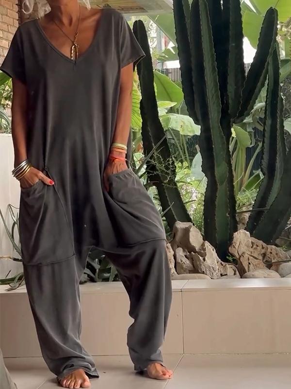 🔥Hot Sale 49% OFF - Casual V-neck Solid Color Jumpsuit