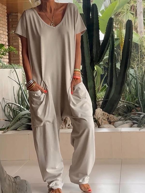 🔥Hot Sale 49% OFF - Casual V-neck Solid Color Jumpsuit