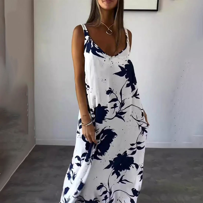 🔥HOT SALE 50% OFF🔥Women's Floral Spaghetti Strap Sleeveless Backless Flowing Dress