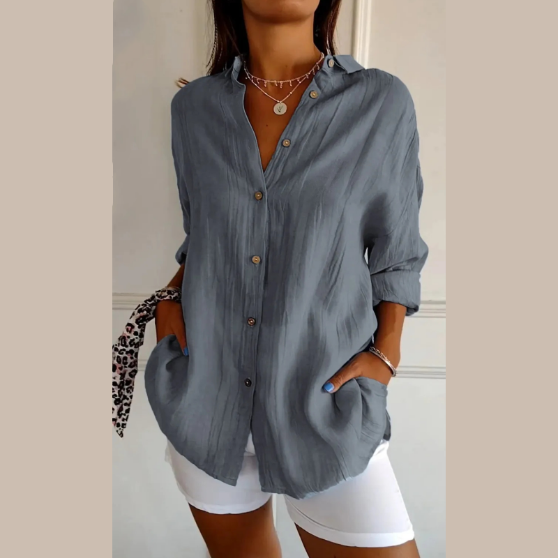 🌷Classic Pleated Textured Single-Breasted Lapel Shirt for Women