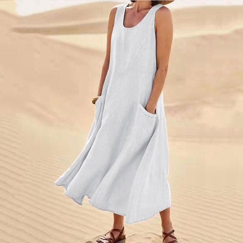 🔥SALE 49% OFF🔥Women's Sleeveless Cotton And Linen Dress