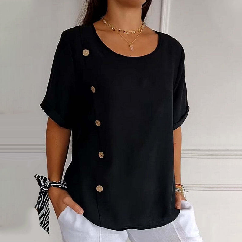 🔥Hot Sale 49% OFF💝Women's Crew Neck Side Button Blouse