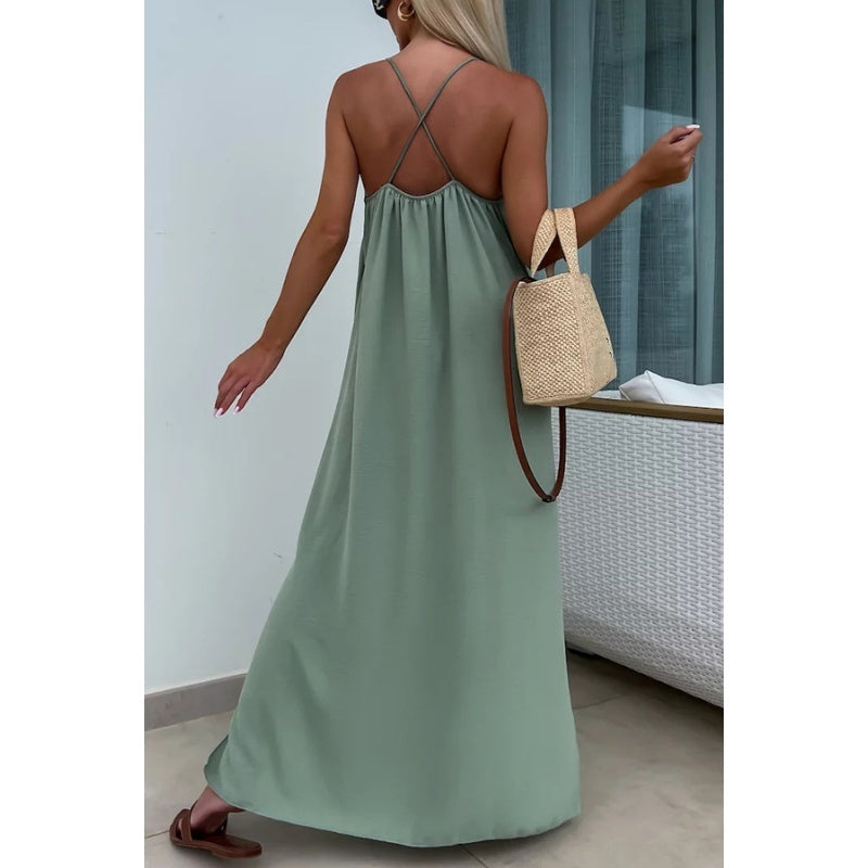 Loose-Fit Spaghetti Strap Maxi Dress with Side Slit