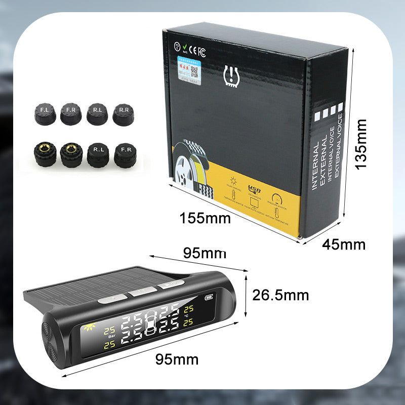 Solar Four Wheel Tire Pressure Monitor with Real-Time Display