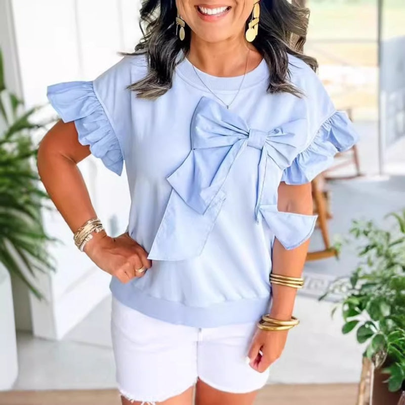 🌷Limited Time 50% OFF💞Bow Tie Short Ruffle Sleeve Top