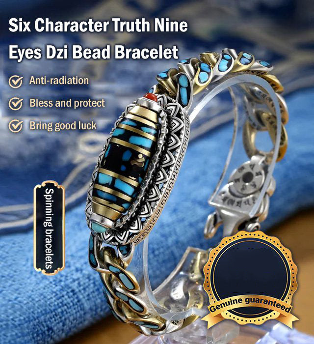 🔥Hot Sale🔥Turquoise Six-character Mantra Nine-eyed Dzi Bead Bracelet