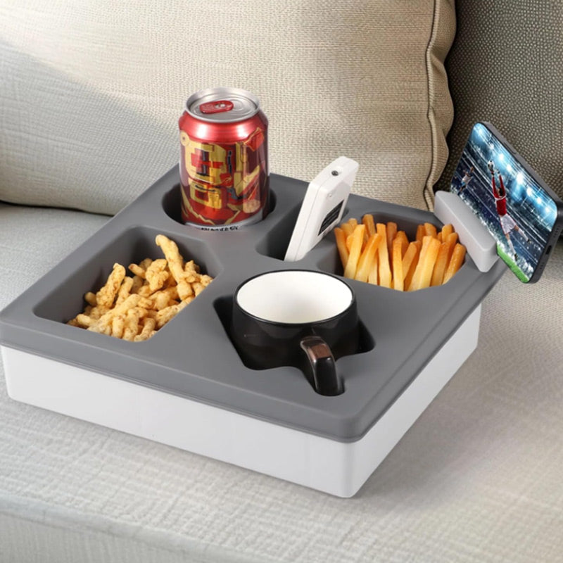 Couch Cup Holder Tray with Phone Stand