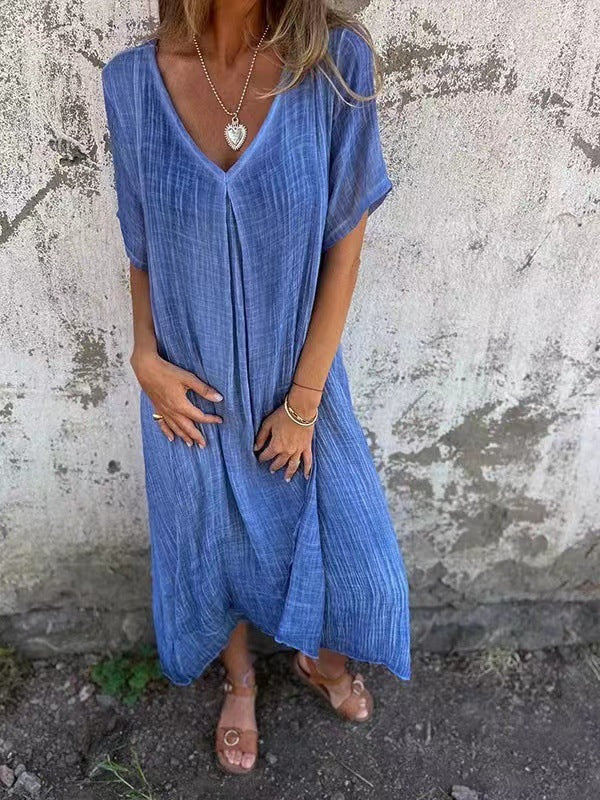 🔥HOT Sale🔥Women's Loose V-neck Cotton Linen Dress