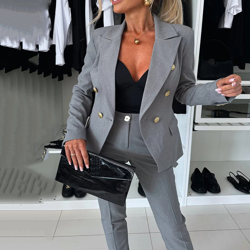 Women's Double-Breasted Blazer & Tailored Pants Set