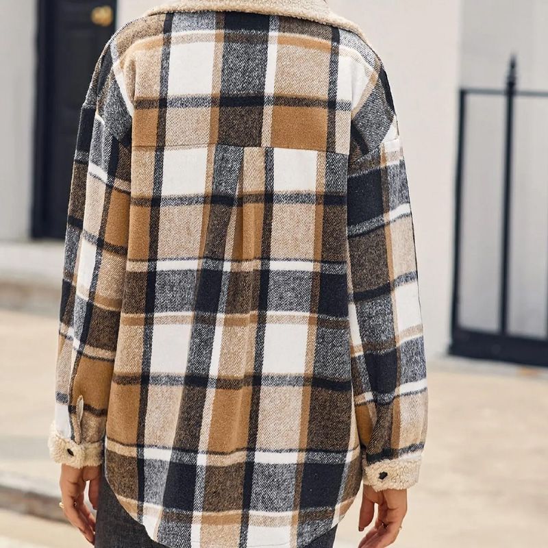 Women’s Casual Sherpa Plaid Long-sleeve Button-down Coat