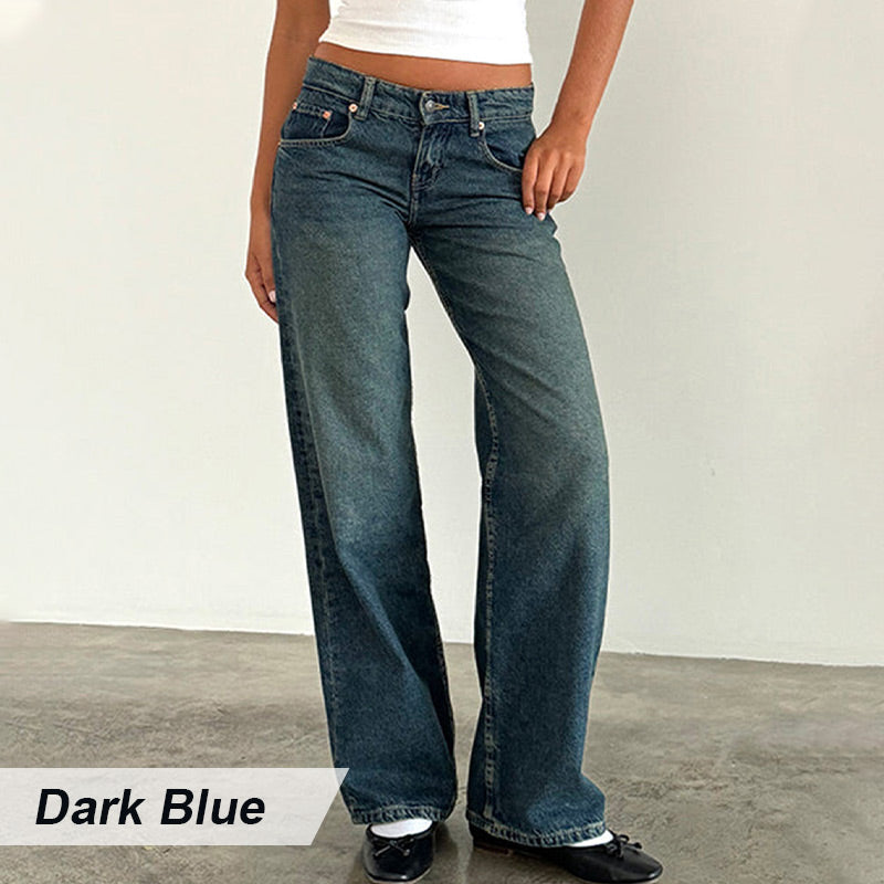 Women's Low-Rise Straight Leg Jeans with Pockets