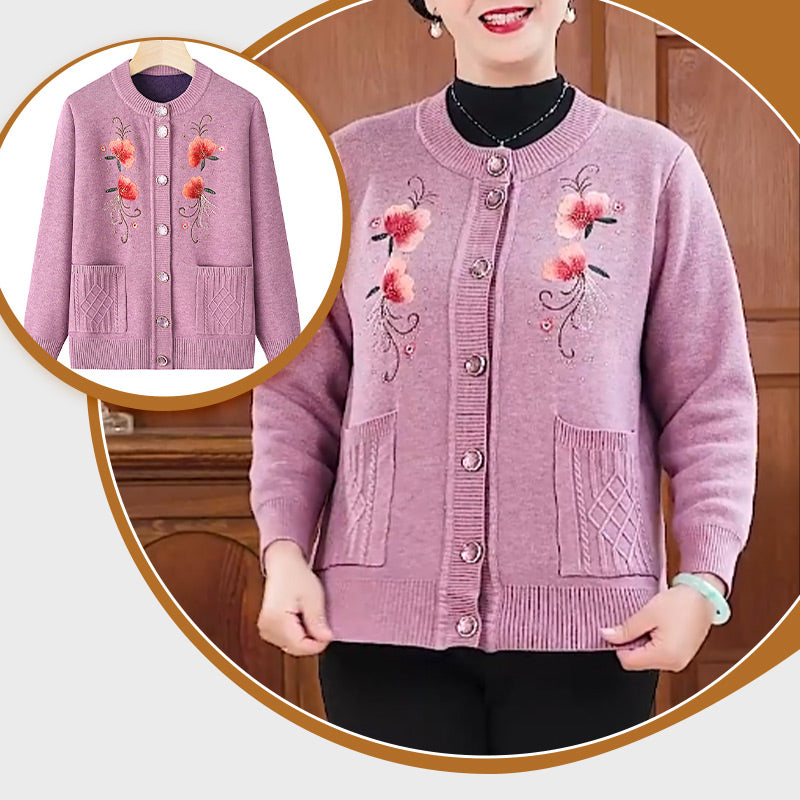 [Best Gift for Mum] Women's Warm Knitted Cardigan with Delicate Embroidery