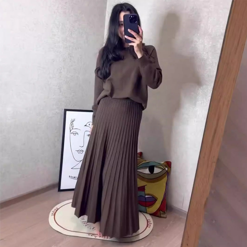 🔥HOT SALE 49% OFF🔥Women's Round-Neck Top ＆ Pleated Skirt 2-Piece Set