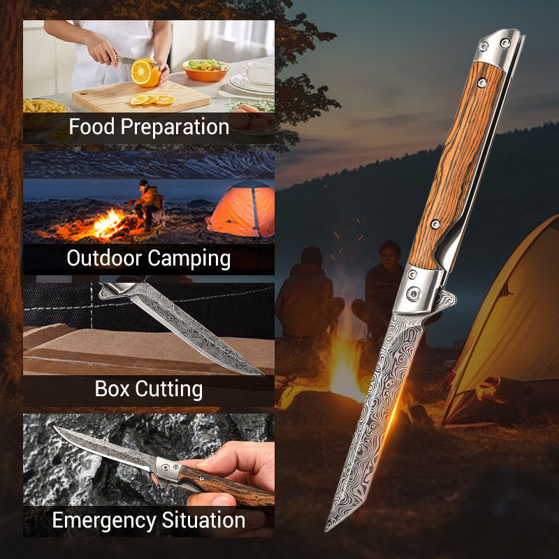 🗡️✨Folding knife with wooden handle for work, hiking & camping⛺