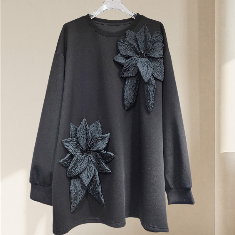 Women's Loose Sweatshirt with 3D Floral Decoration