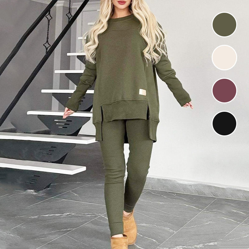 🎅Xmas Sales 53% OFF🎄Slit High Low Hem Sweatshirt ＆ Bodycon Pants Set