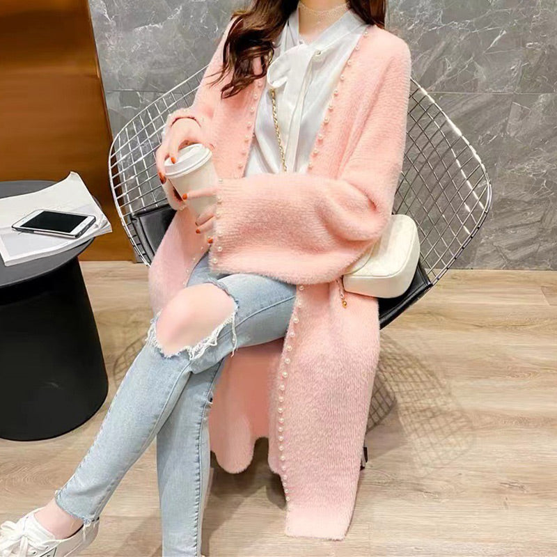 Women’s Luxury Pearl-Trimmed Fluffy Cardigan