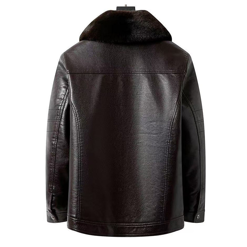 Men's Winter Leather Jacket with Plush Lining