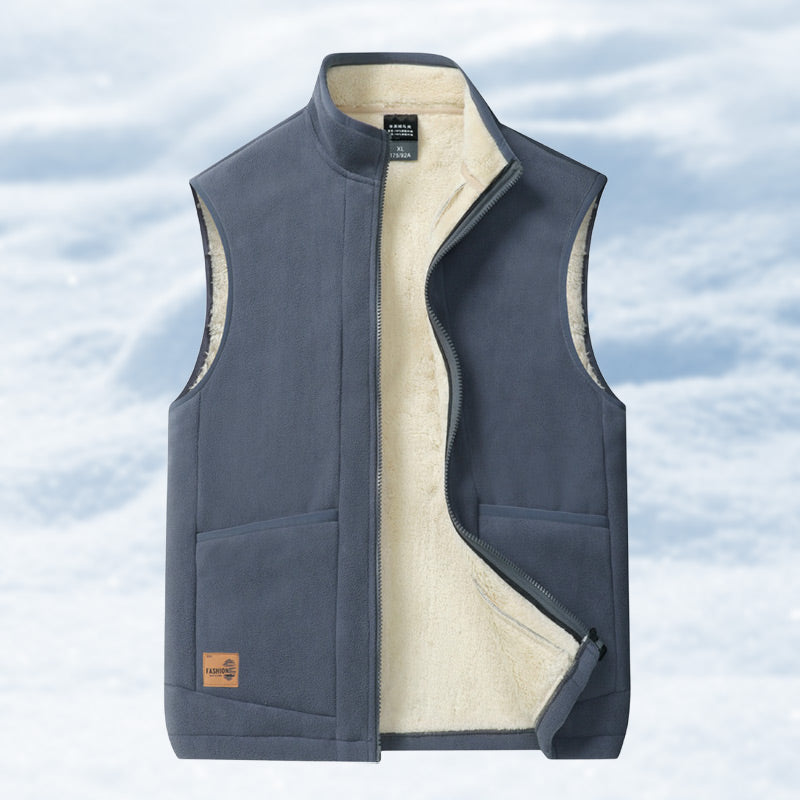 Men's Plus Size Plush-Lined Warm Vest for Autumn & Winter