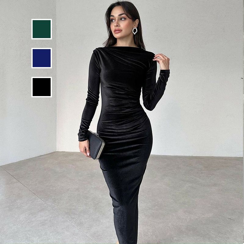 🎅Xmas Sales - 50% OFF🎄Women's Fashion Solid Color Long Sleeve Slim Fit Dress