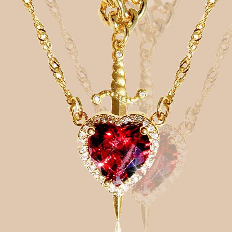 Vintage Matching Heart and Sword Necklace Set