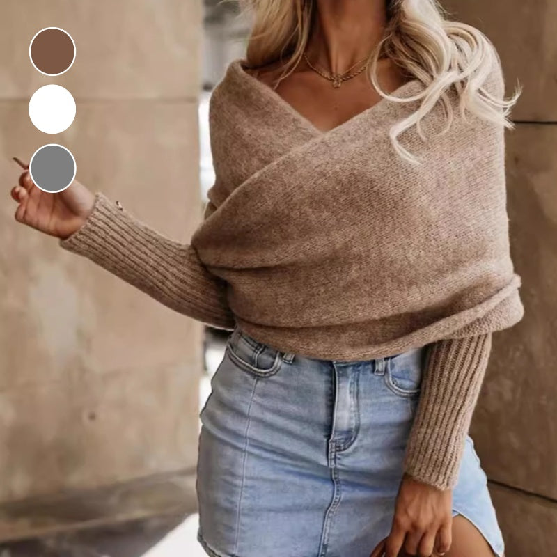 Women's Open Shoulder Solid Knit Sweater