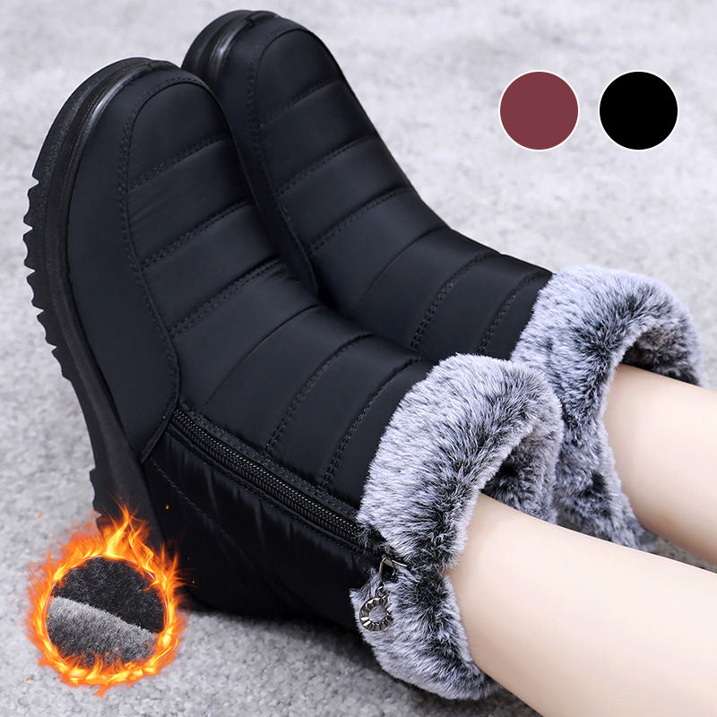 Women's Waterproof Faux Fur Zipper Snow Boots