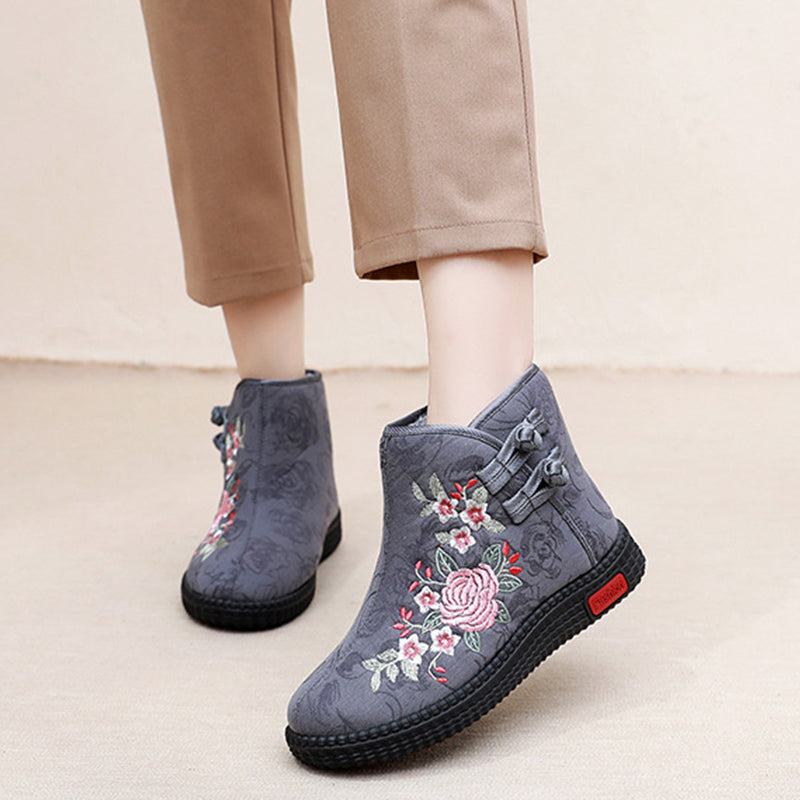 Women's Padded Warm Embroidered Snow Boots