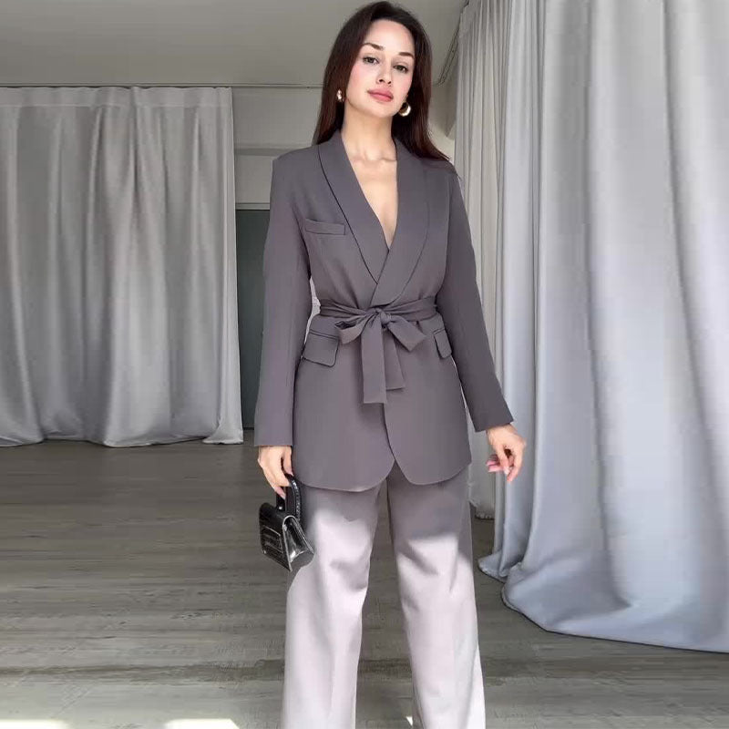 Women’s Tie Waist Blazer & Pants Set