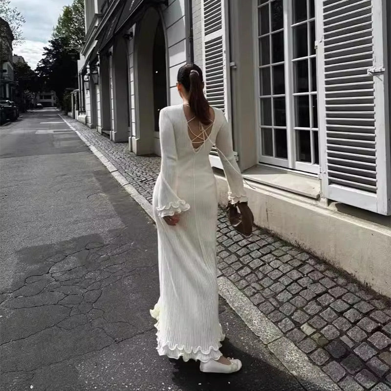 Women's Elegant Ruffle Tie Back Maxi Dress