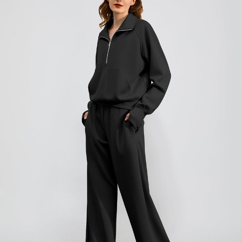 🔥Big Sale 50% OFF🔥Women’s High-Neck Zip-Up Pullover and Wide-Leg Pants Set