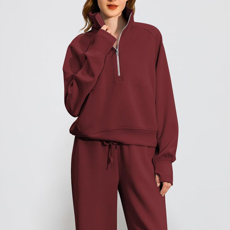 ✨Special Sale 50%OFF🔥 Women’s High-Neck Zip-Up Pullover and Wide-Leg Pants Set