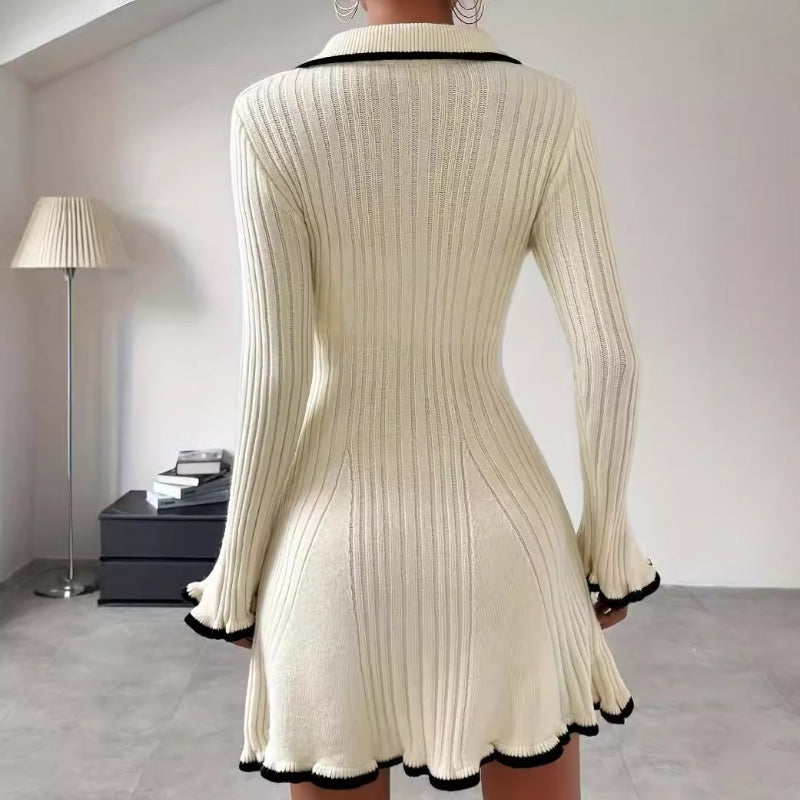 Women's Sexy V-Neck Long Sleeve Button Dress