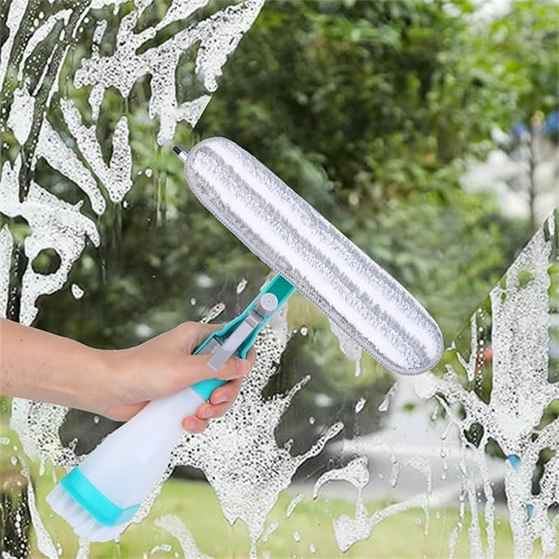 4-In-1 Glass Cleaner - Combines a Wiper, Scraper, Brush and Spray Bottle