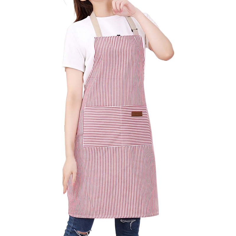 Adjustable Kitchen Cooking Striped Apron with Pockets