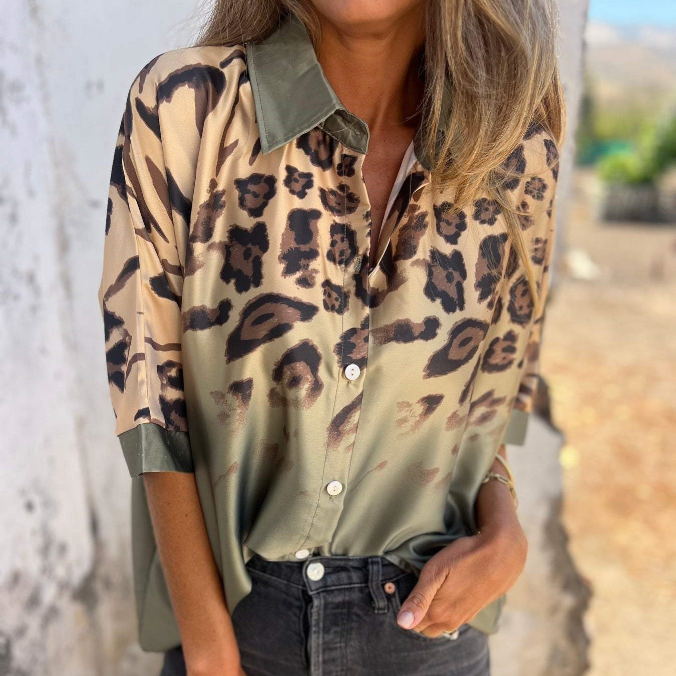 Women's Leopard Print Button Down Shirt