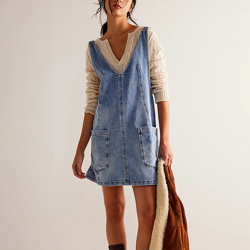 Women's Fashion Denim Backless Dress