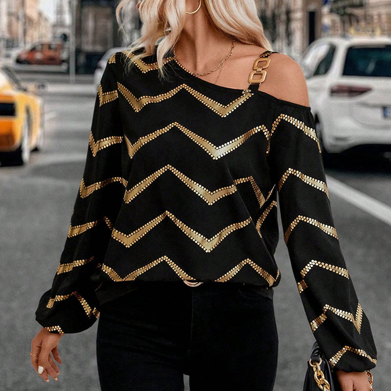 Golden Chevron Off-Shoulder Blouse