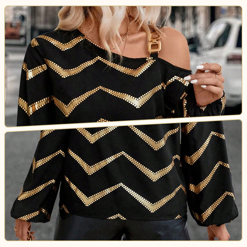 Golden Chevron Off-Shoulder Blouse