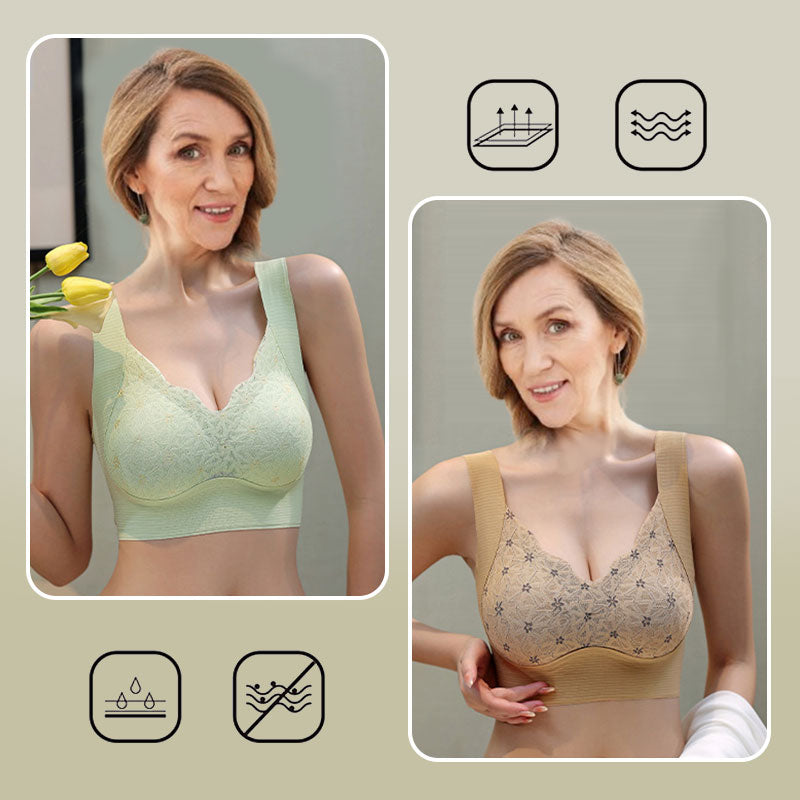 3D Lace Bra with Fixed Padding for Middle-Aged Women