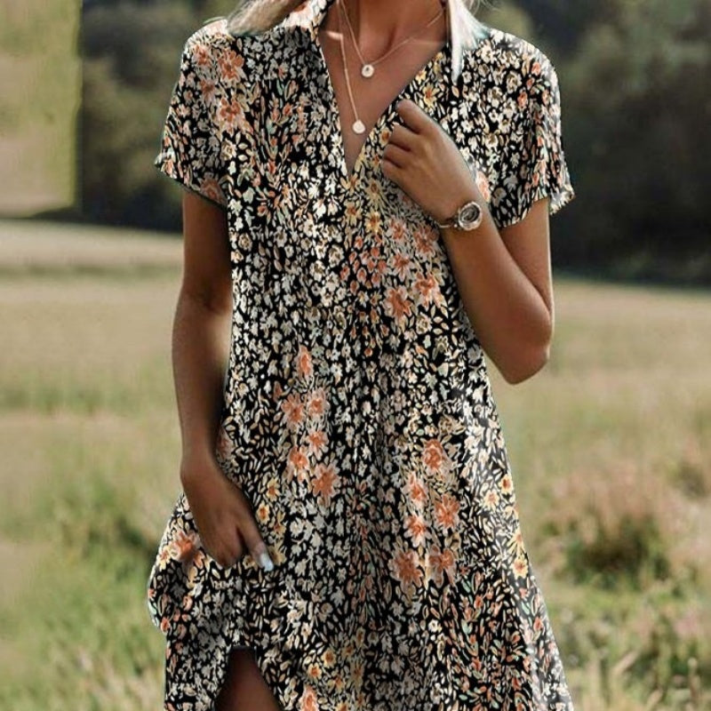 Women's Stylish Printed Casual V-Neck Dress