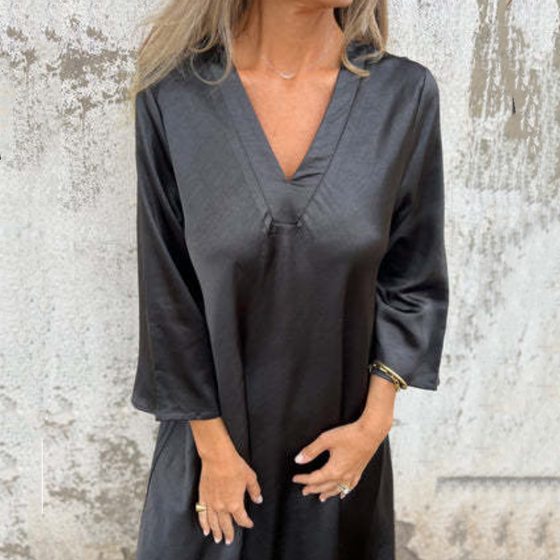 Women's V-Neck Long Sleeve Cotton Linen Dress