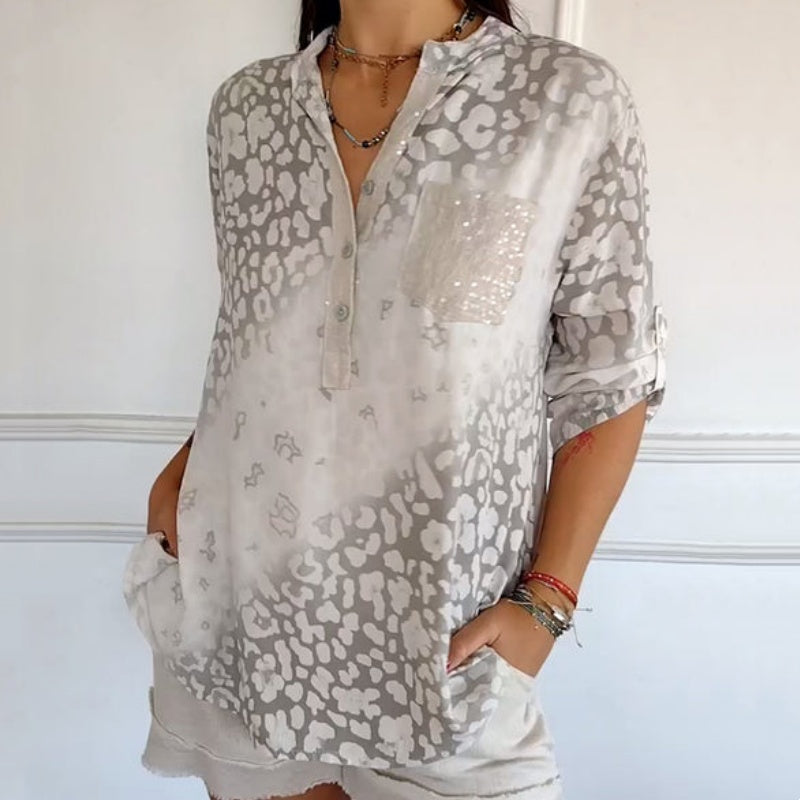 Women's Casual Stand Collar Printed Blouse